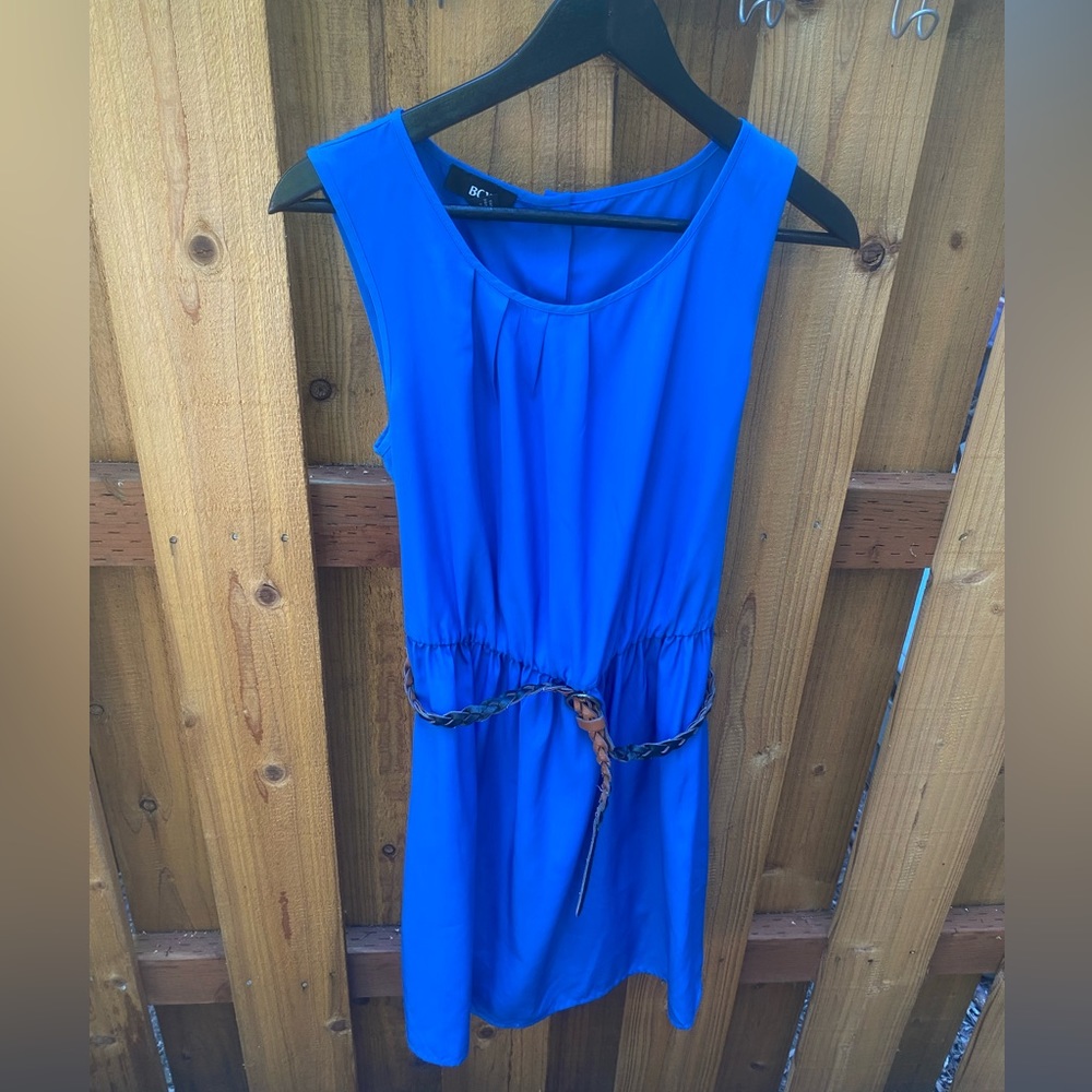 Blue Mini Dress with Tan Belt